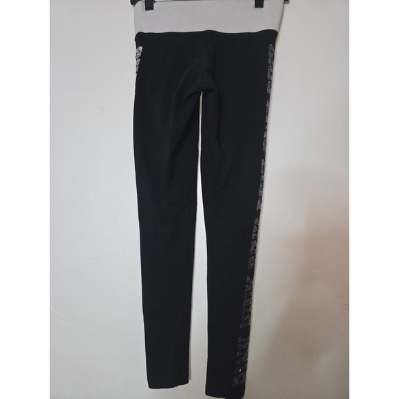 PINK Victoria's Secret Yoga Leggings Black Sequin Logo Stretch XS - Picture 3 of 5